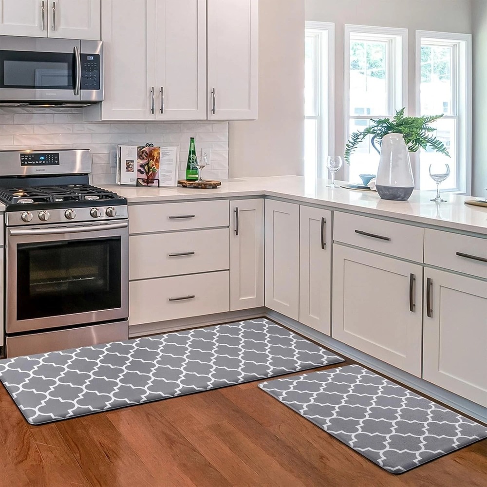 Anti-Fatigue Kitchen Mat Set 2-Piece Cushioned Ergonomic Standing Floor Rugs